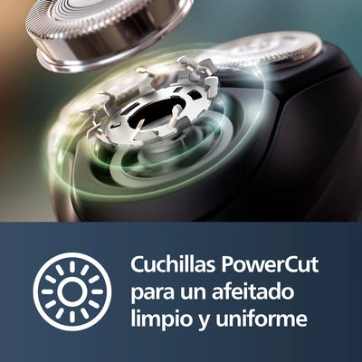 Afeitadora Philips Shaver Serie 1000, Húmedo y Seco Máquina de Afeitar, 27 Cuchillas Auto Afilables PowerCut, Cabezales Flotantes 3D, Azul Malibu, Modelo S1151/00
