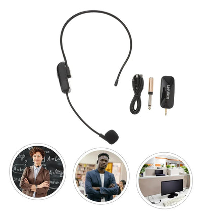 Kit 2 Microfono Inalambrico Vincha Recargable Miniplug +plug Color Negro
