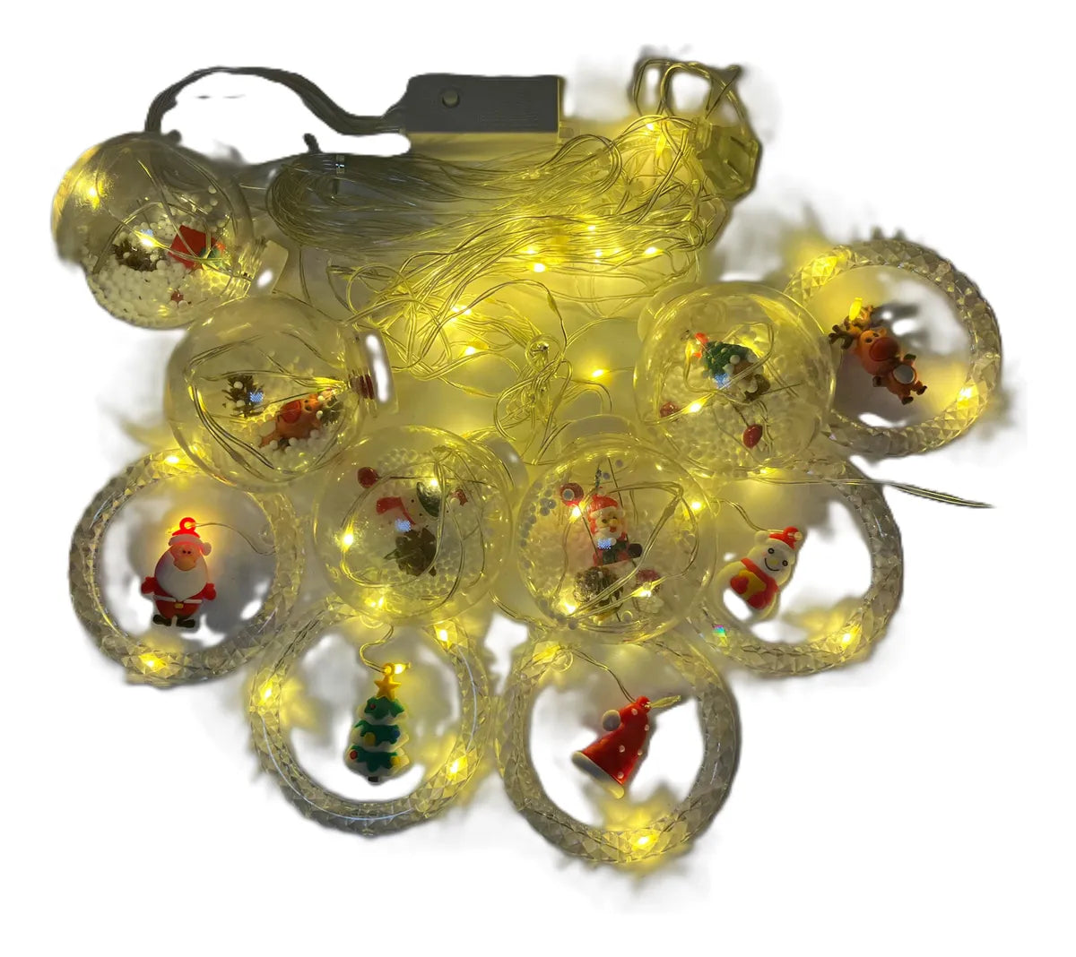 Instalación Cortina Bolas Y Aros Navideños Figura Papa Noel Multicolor