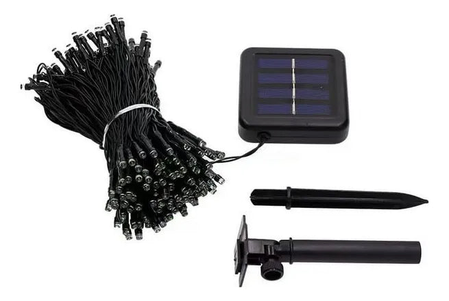 Luz Navideña Solar 100 Led 12mt Multicolor Secuencias Ip67