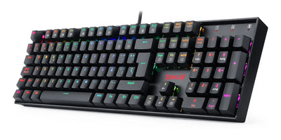 Teclado gamer Redragon Mitra QWERTY Outemu Blue español latinoamérica color negro con luz RGB