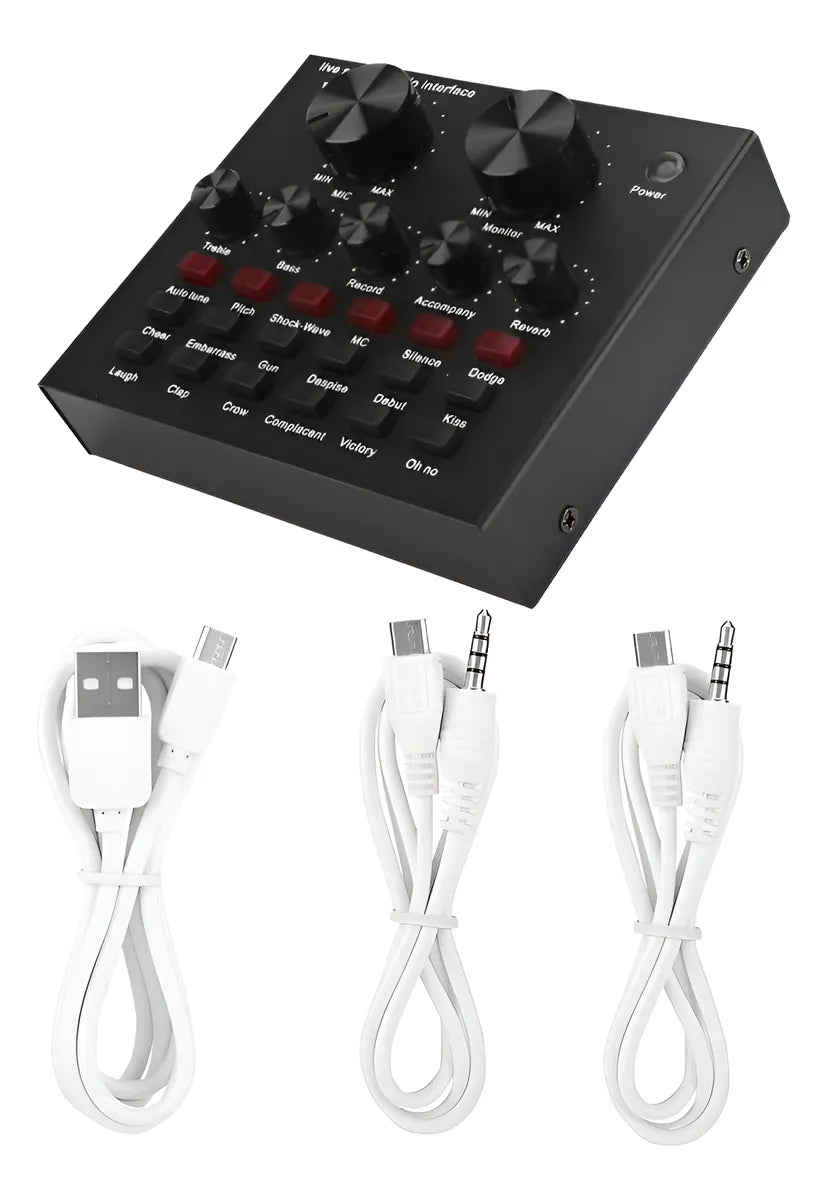 Mezcladora Tarjeta Sonido V8 Audio Grabacion Efectos Interfa Negro