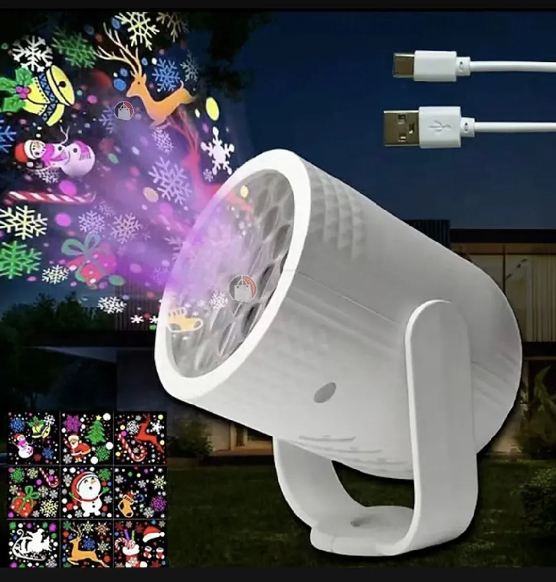 Proyector Led Navidad Figuras Giratorio Multicolor Exterior