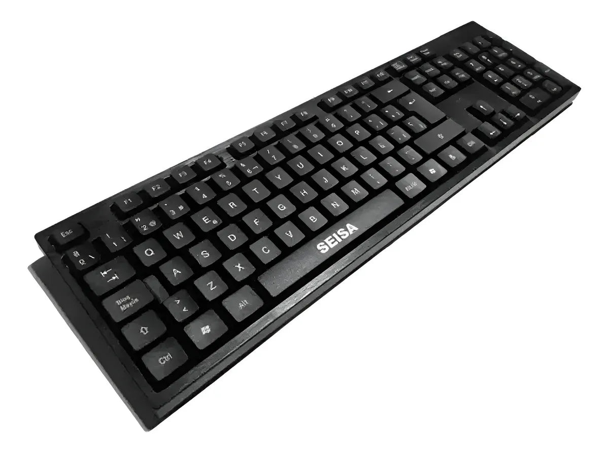 Combo Teclado En Español + Mouse Optico De Cable Usb Seisa Mouse Negro Teclado Negro