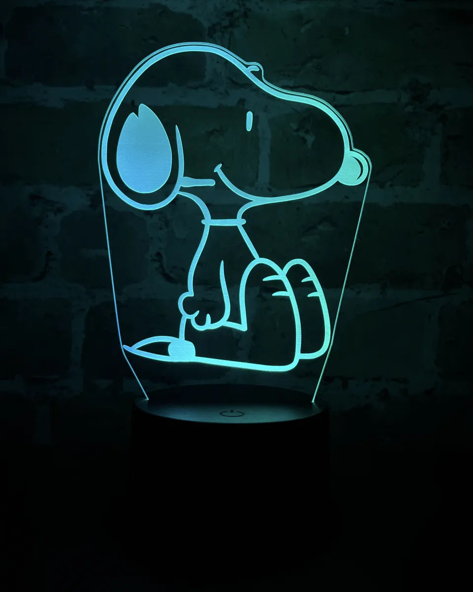 Lámpara De Noche Led 3d Snoopy Holograma Regalo Decoración Negra