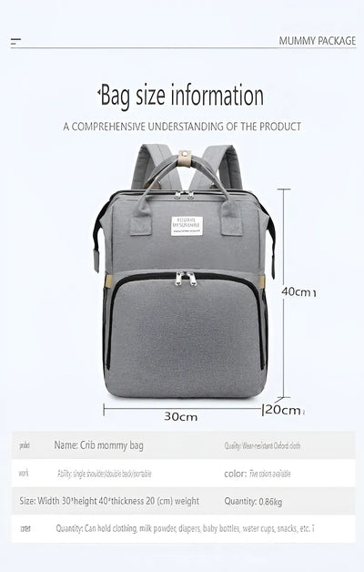 Mochila 3 En 1 Pañalera Cuna Y Mudador Portátil Para Bebés