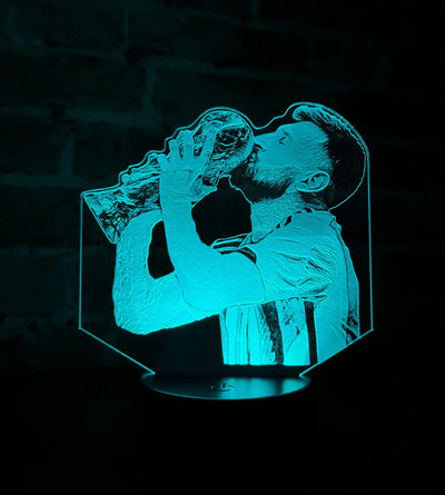 Lámpara De Noche Led Messi Mundial Fútbol Regalo Holograma Negra