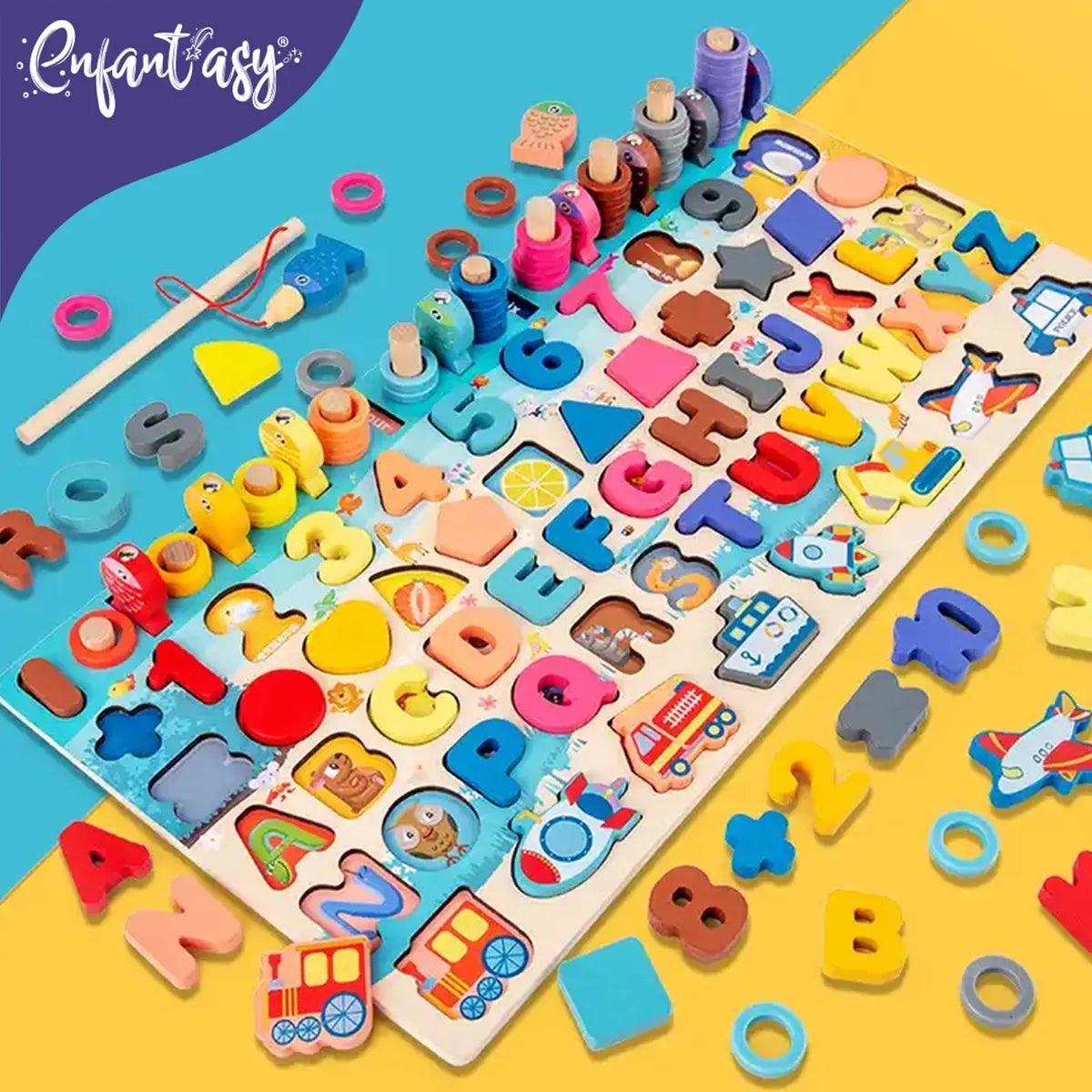 Tablero Didáctico Madera Juego Alfanumérico Infantil Encajar