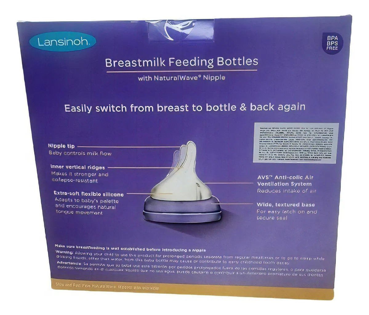 Set X3 Biberones Teteros Lansinoh 8oz Flujo Medio +3m Violeta Set Mamaderas 240 Ml