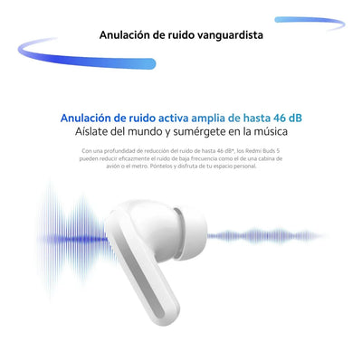 Xiaomi Redmi Buds 5, Auriculares Táctil Anc Manos Libres, Wh Blanco