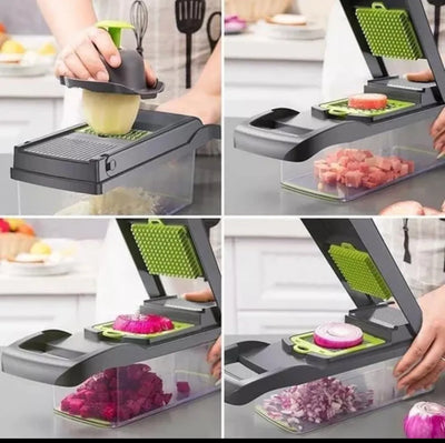 Cortador De Verduras 14 En 1 Rallador Rebanador Con Accesori Griss Oscuro