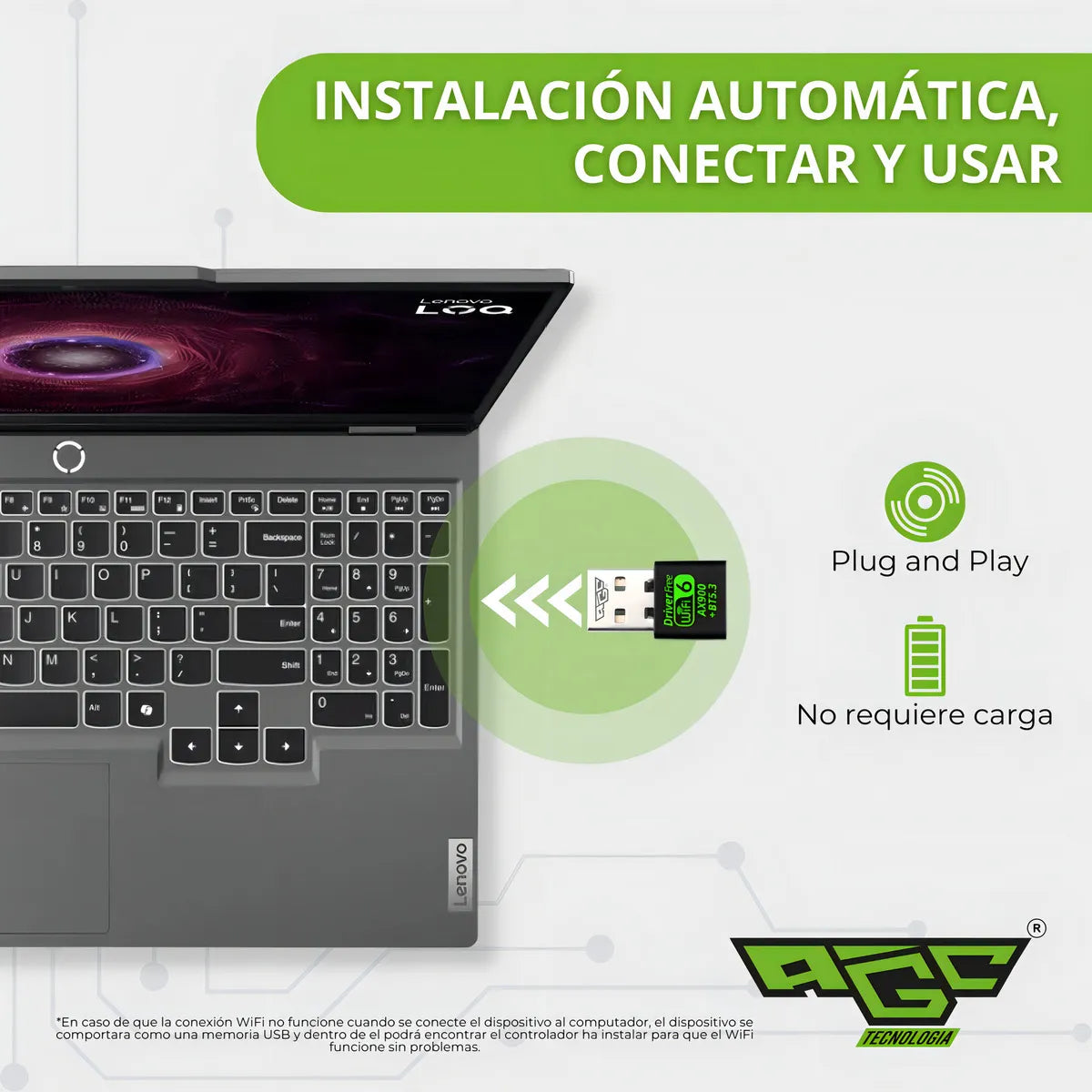 Adaptador Wifi Usb Tarjeta Red Pc 6g 5g Ax 900 Bluetooth 5.3 Doble Banda Dual / Windows 10 Y 11 / Marca Agc Tecnologia