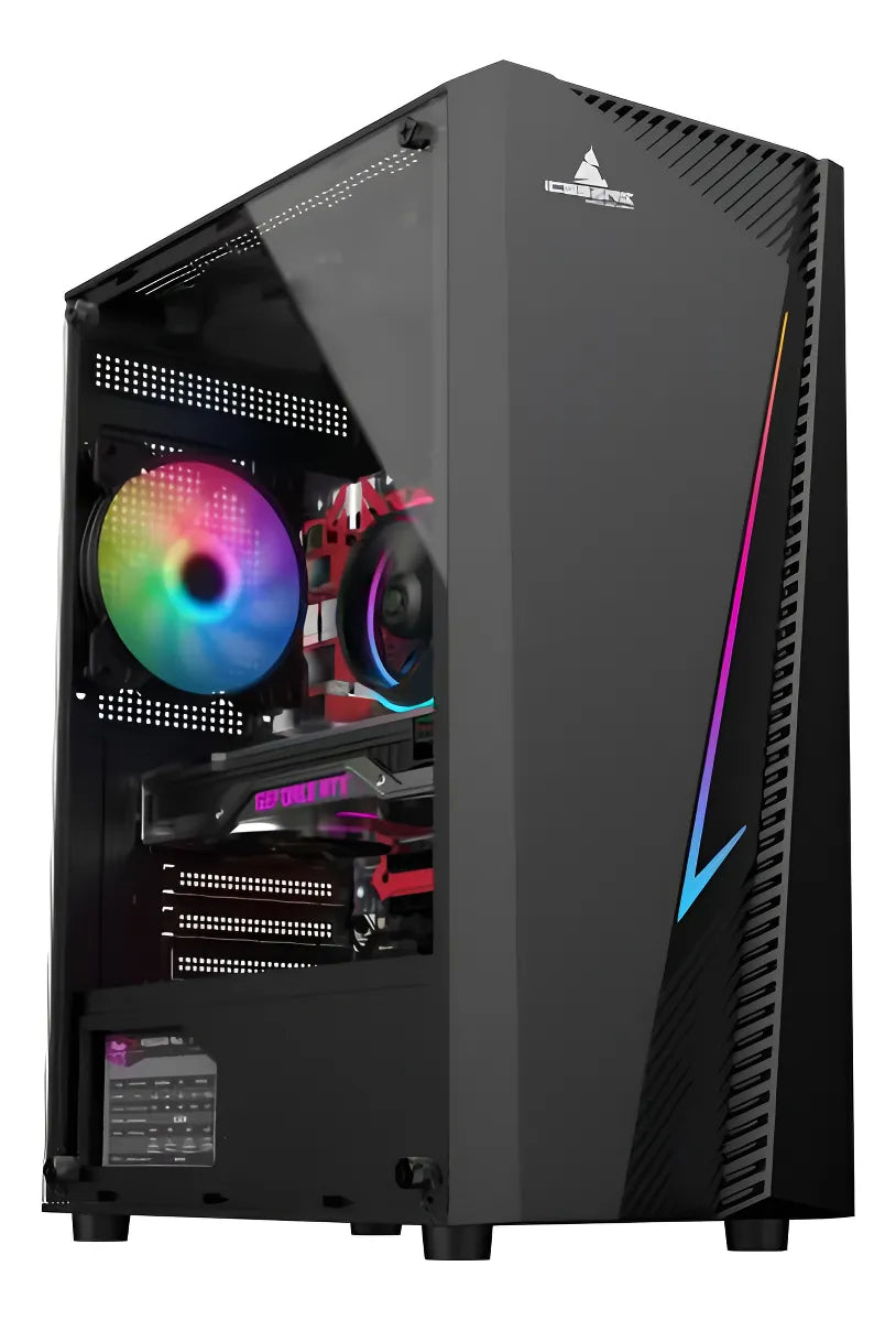 Chasis Gabinete Caja Gamer Iceberg Flux Elite Argb 1 Fan Negro