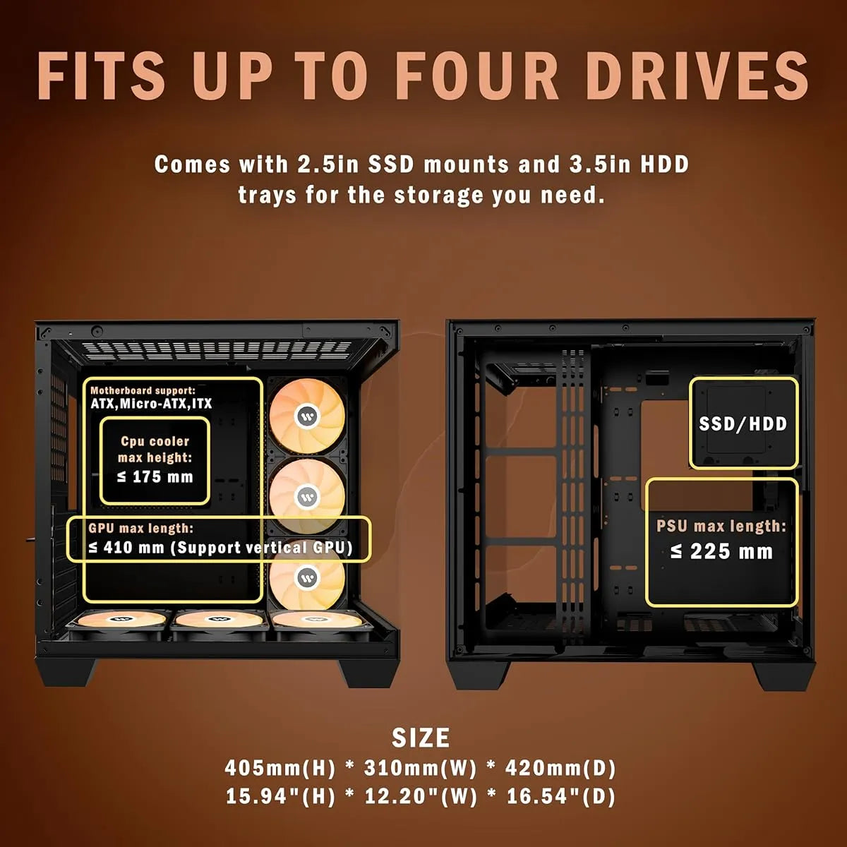 Pc Case Atx 6 Pwm Argb Ventiladores Preinstalados Funda