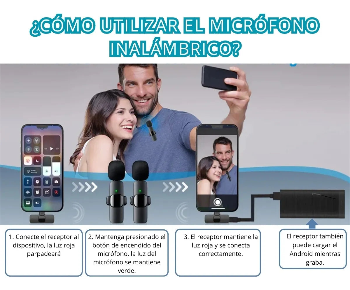 Microfono Inalambrico K9 Solapero 2en1, Celular Tipo C Color Negro