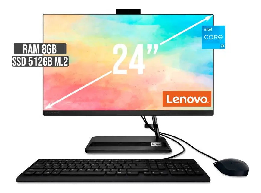 Computador Lenovo 24iap7 Intel Core I3 1215u 8gb 512gb 23,8 Color Negro 110V