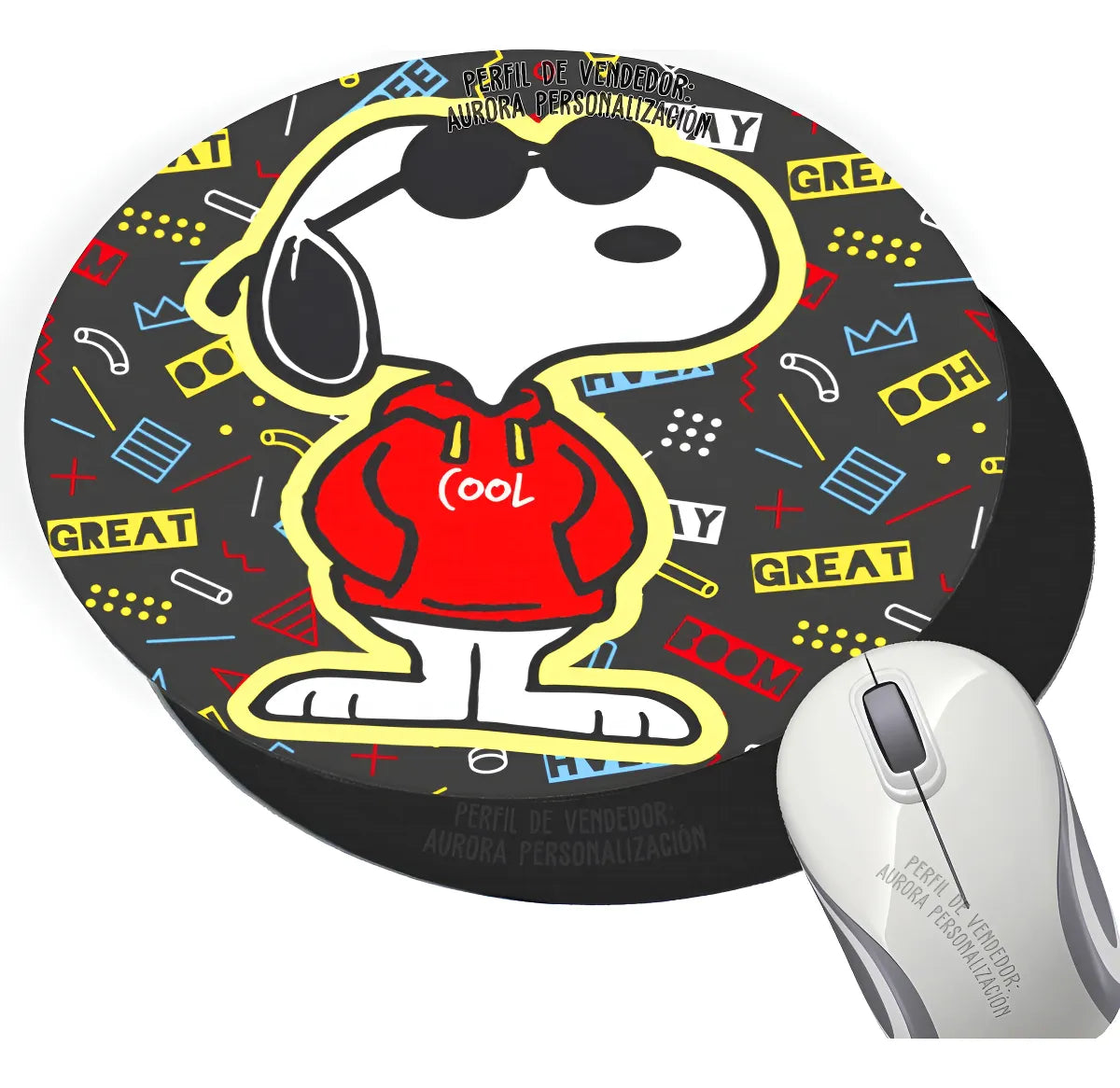 Pad Mouse Snoopy Peanuts Perro Caricatura Negro