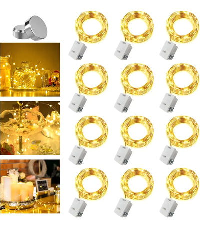Luz Micro Led Con Pilas X12 Alambre Hada Extension Larga Cálida
