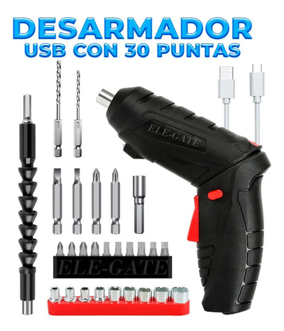 Destornillador Eléctrico Taladro Inalámbrico Recargable Color Negro