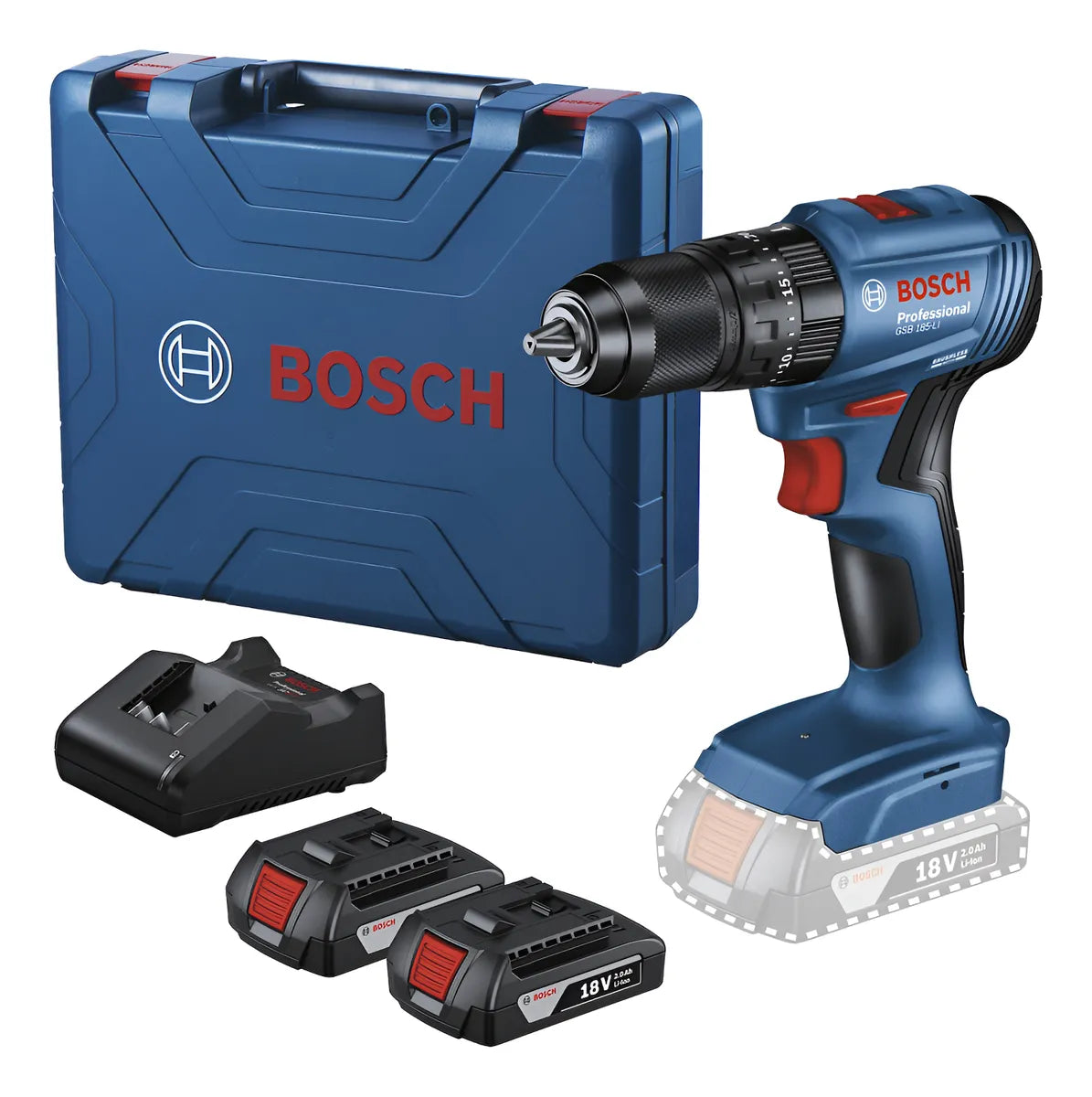 Taladro Percutor Inalambrico Bosch Gsb 185-li Cargador 2 Bat - Azul Oscuro