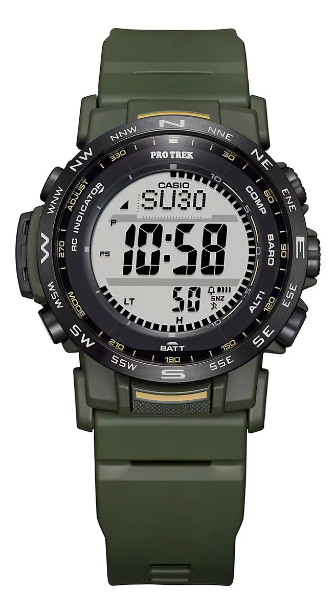 Reloj Hombre Casio Prw-35y-3bdr Pro Trek Correa Verde Bisel Verde Fondo Negro