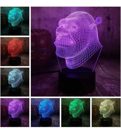 Lámpara De Noche 3d Led Shrek Holograma Regalo Decoración - Negra