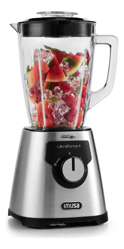 Licuadora Imusa Ultraforce + 2v Vaso De Vidrio 2.2l Color Plateado