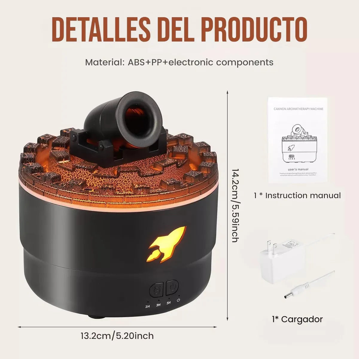Humificador Difusor De Aromas Olores Cañon Lava Aros Luz Led - Negro