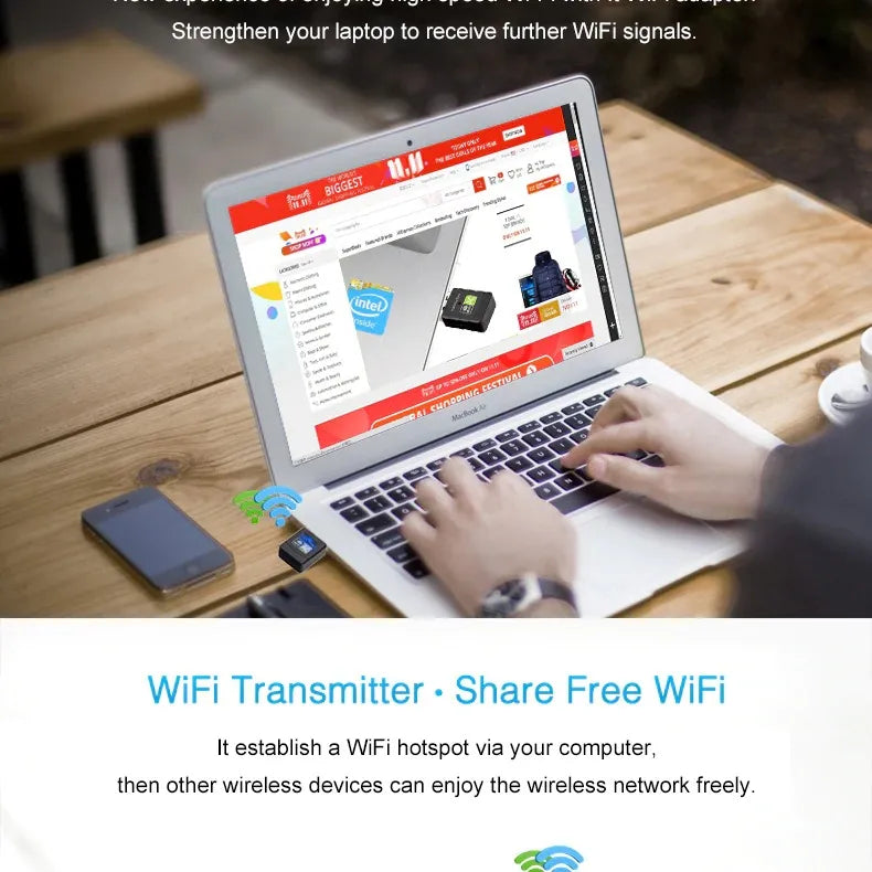 Adaptador Wifi Usb 5g Tarjeta Red Pc Ac 600 Doble Banda