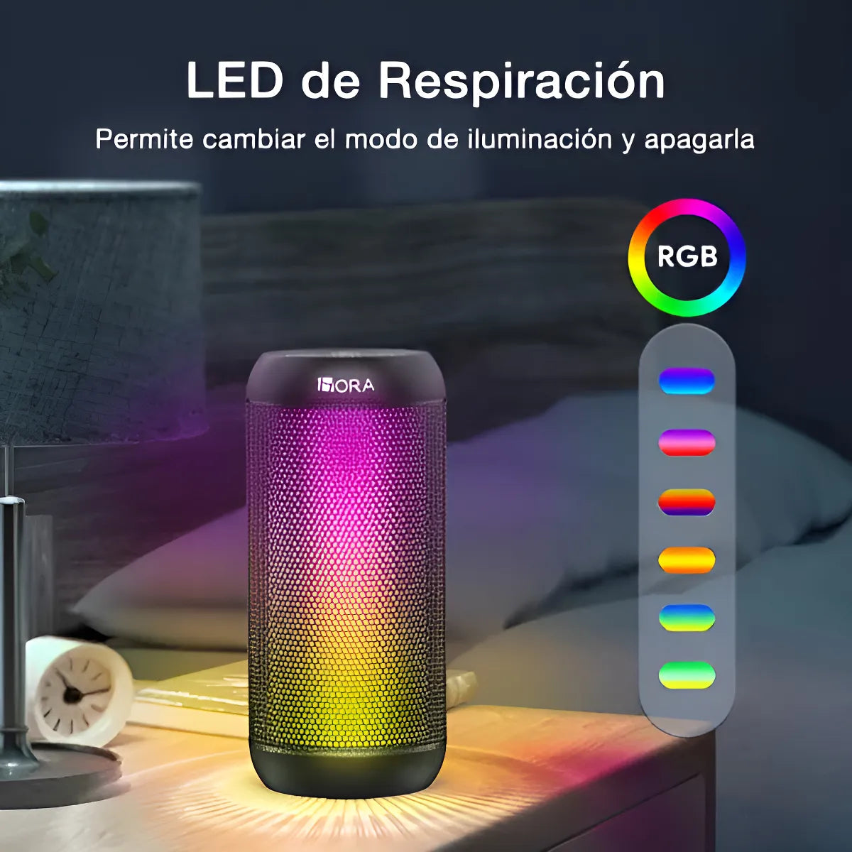 Parlante Bluetooth Portátil 1Hora BOC242 FM Bocina con Luces RGB Conectividad AUX/USB/TF Color Negro Ideal para Fiestas y Cumpleaños