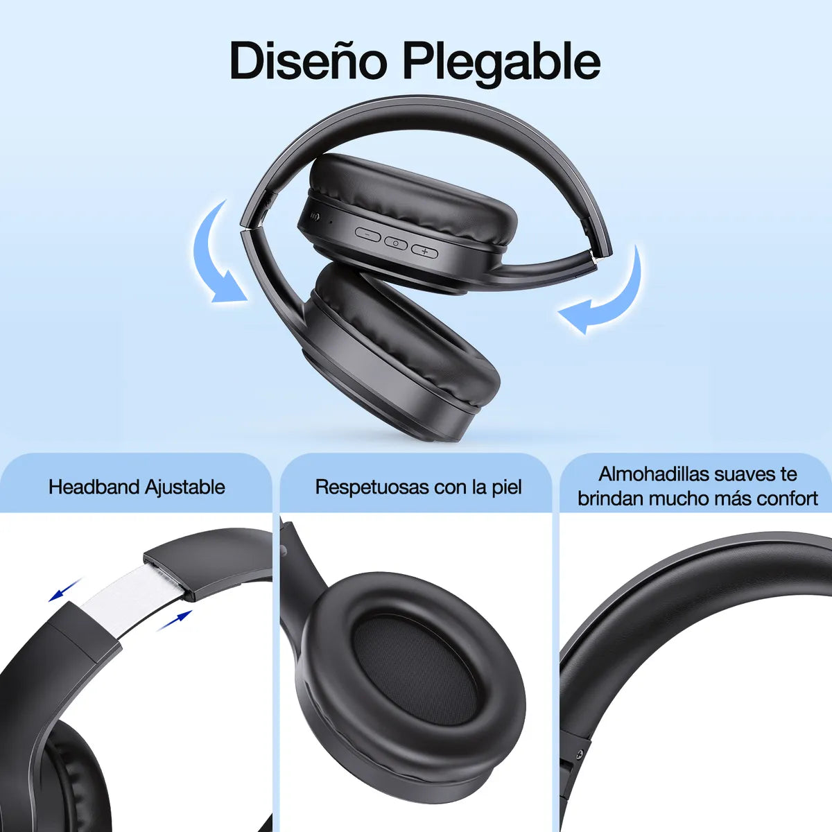Audífonos Inalámbricos Bluetooth 1000mah Luz Rgb 1hora Negro