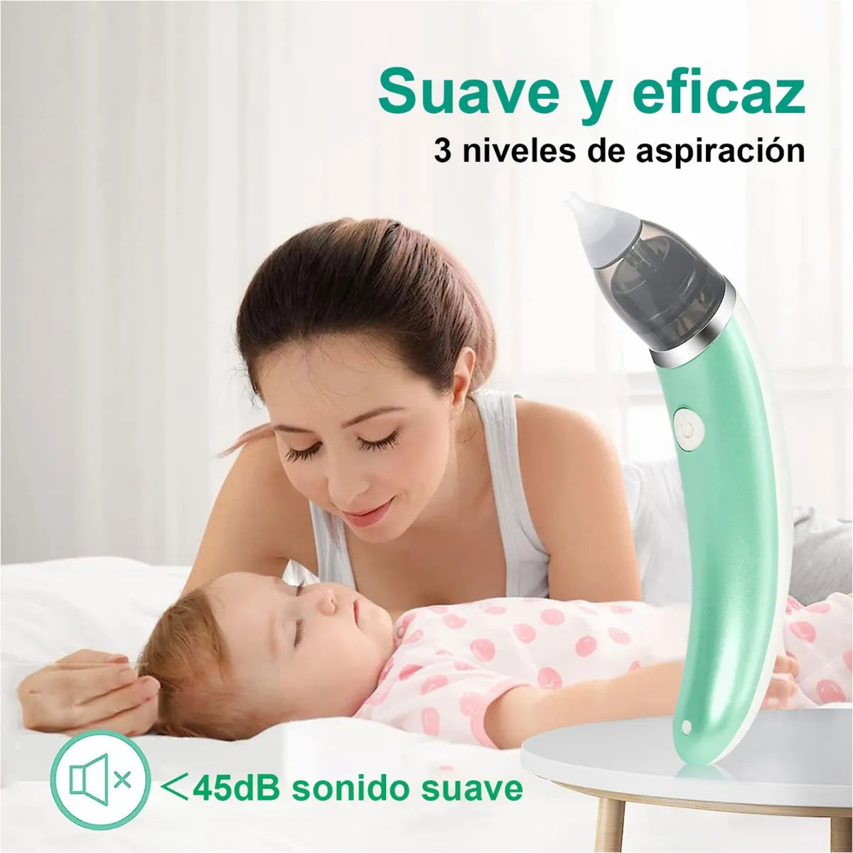 Aspirador Nasal Bebé Recargable Con 5 Niveles Succión Color Verde Claro