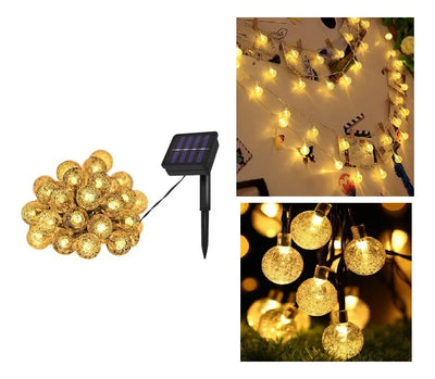 Solar Flasher 50 Bolas Luz Led Solar Navideña Blanca Cálida Dorado