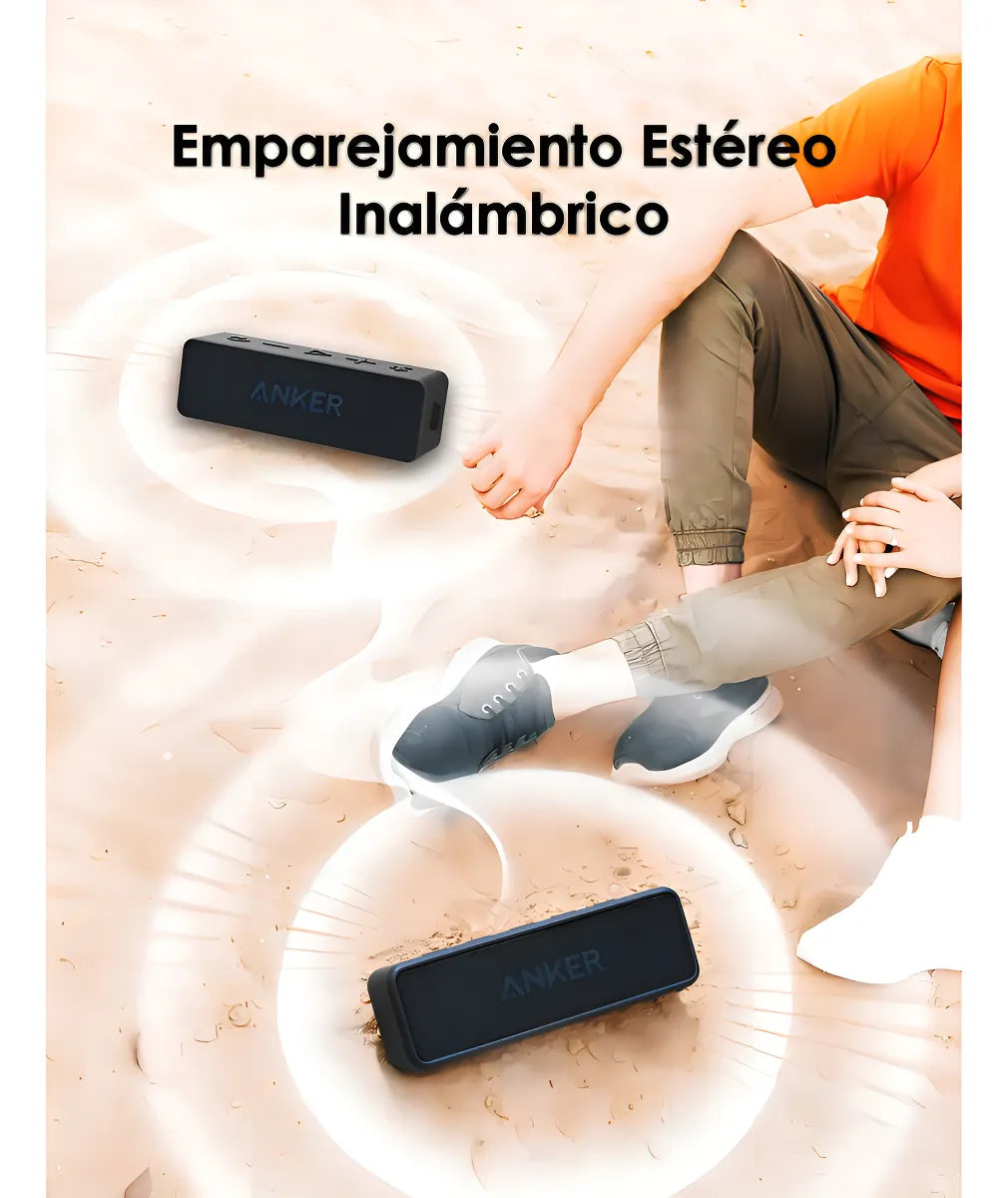 Parlante Bluetooth Anker Soundcore 2 Color Negro Mejorado Ipx7 A Prueba De Agua Sumergible Sonido Estéreo Reproducción 24 Horas Altavoz Inalámbrico Portátil Batería Recargable Para El Hogar Aire Libre
