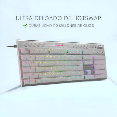 Teclado Gamer Redragon K619w Horus Fs Blanco Cable Red Sp F Idioma Español Latinoamérica Color Del Teclado Blanco