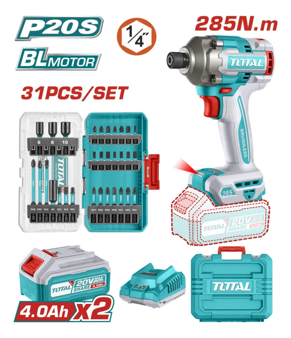 Atornillador De Impacto Industrial 285nm 20v Total + 31 Pzs Turquesa 50 Hz/60 Hz