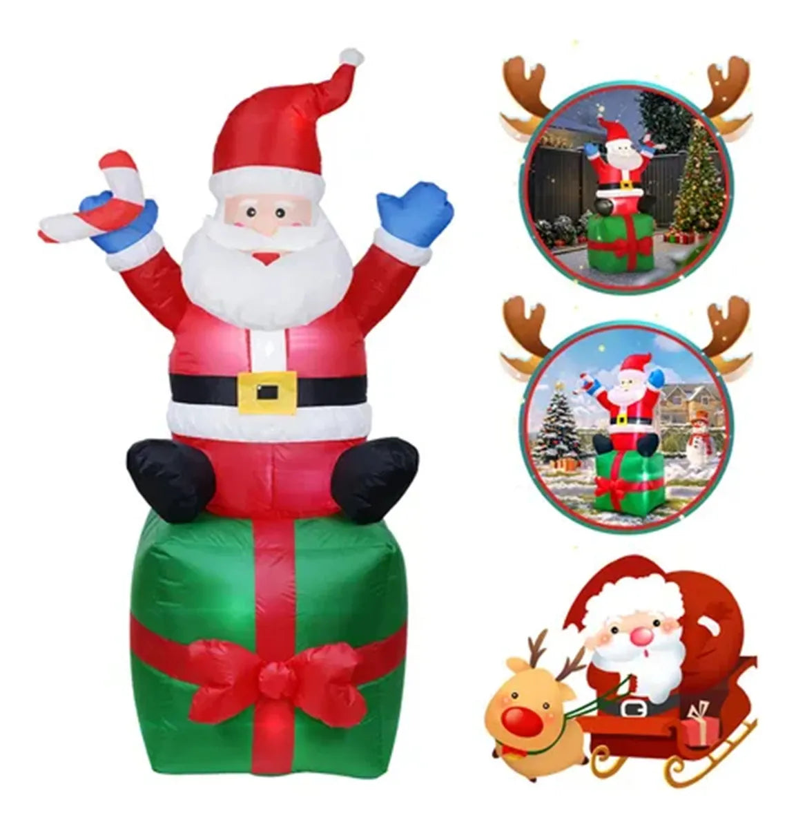 Santa Navideño Decoración Navideña Para El Hogar Con Luces Rojo Santa Con Regalo