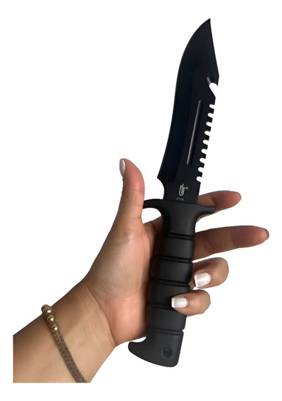 Cuchillo Táctico Camping Supervivencia Pesca + Estuche Negro
