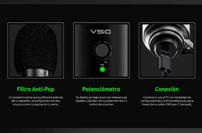 Microfono Gamer Vsg Omkara Condensador Usb Cardioide Mc440 Color Negro