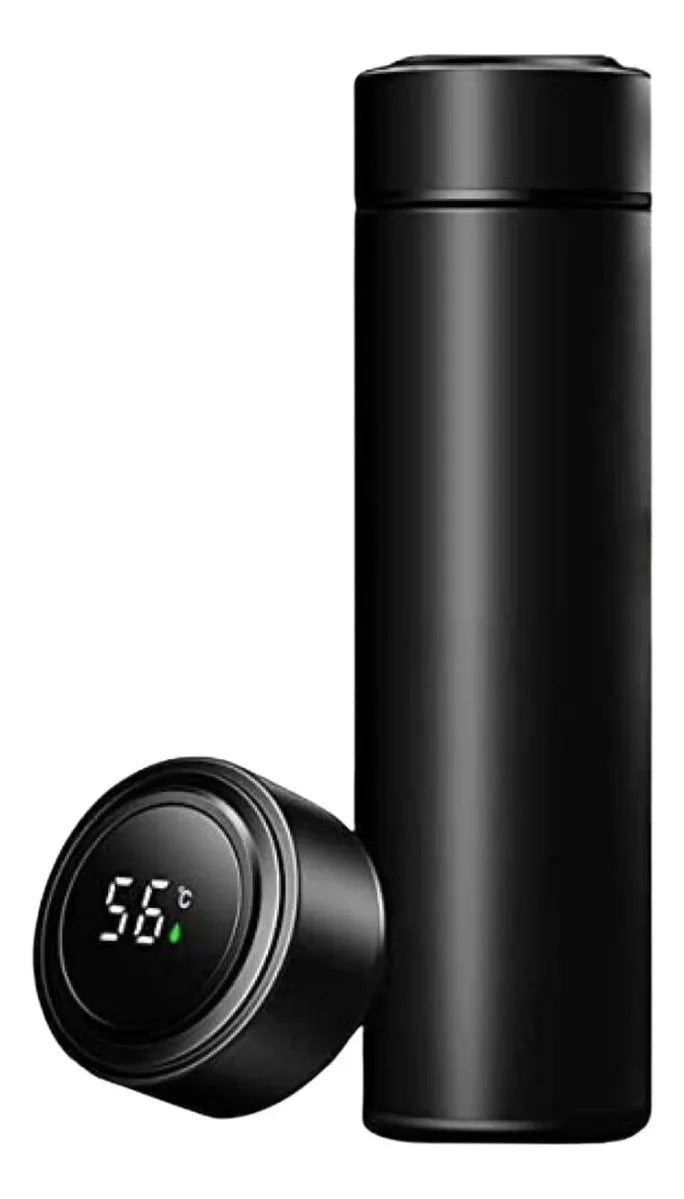 Termo digital de acero inoxidable con termómetro LED de 500 ml, color negro