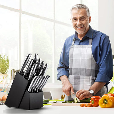 Juego Cuchillos Cocina Set 15 Piezas Acero Base De Madera