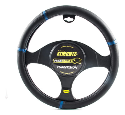 Forro Timón Microperforado Simoniz Full Equipo Negro Con Lín - Negro Lineas Azules