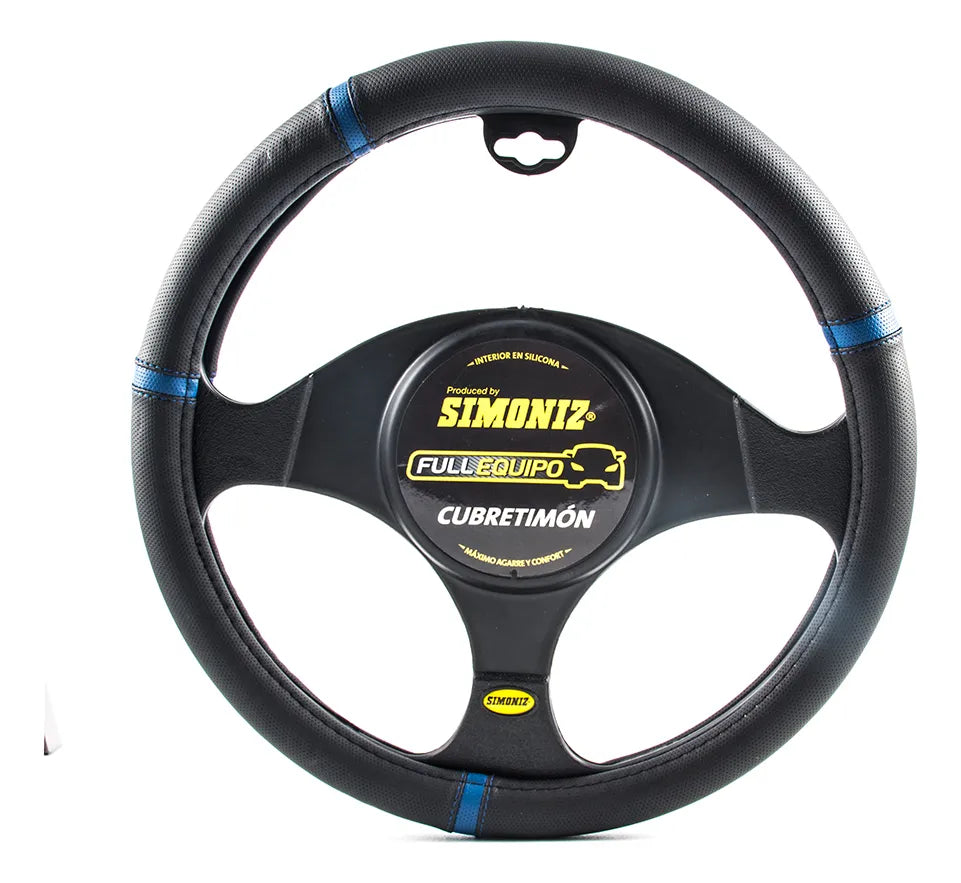 Forro Timón Microperforado Simoniz Full Equipo Negro Con Lín - Negro Lineas Azules