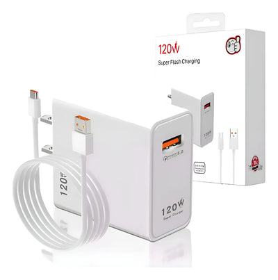 Cargador Turbo 120w + Cable Para Xiaomi Redmi Teléfono Cargador 120w Rápido Cargador Color Blanco