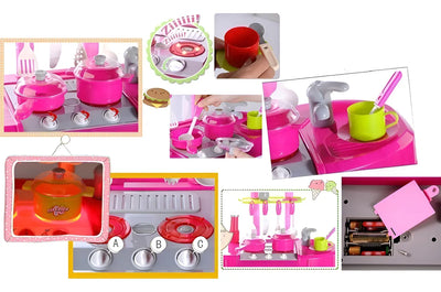 Cocina Infantil Kitchen Little Modelo 008-921A Rosa Con Luz Sonido Accesorios