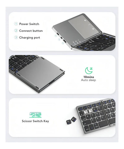 Mini teclado Bluetooth plegable ultrafino con panel táctil Genérica B033 Gris oscuro