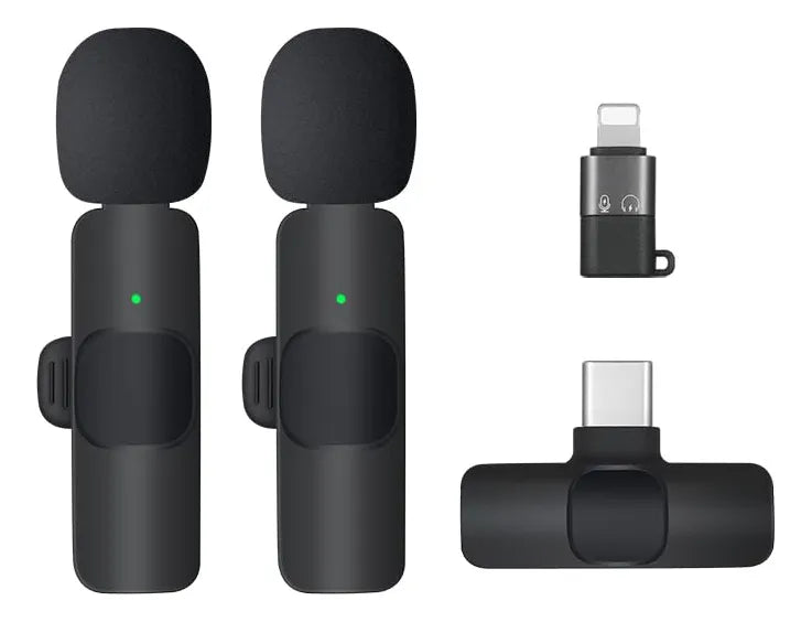 2 Unids Micrófonos Inalámbricos Solapa 2 En 1 Para iPhone O Tipo C Con Adaptador Lightning Para Entrevistas Videos Podcasts Y Vlogs Color Negro