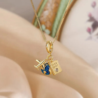 Collar De Viaje Mujer Regalo Avion Planeta - Dorado