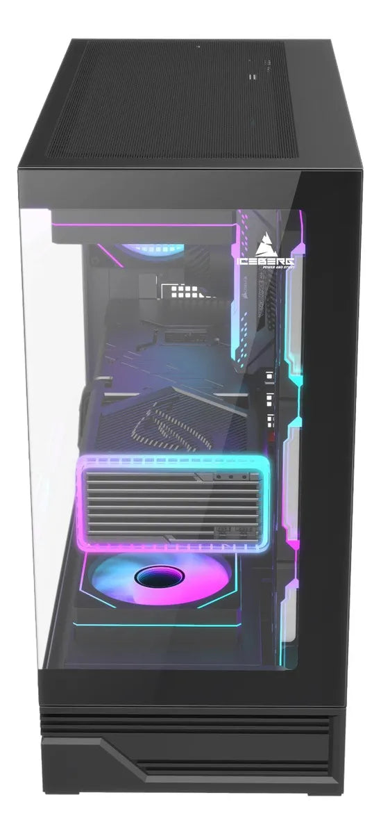 Chasis Gabinete Iceberg Crystal Gx Black X4 Fans Argb Usb C Negro