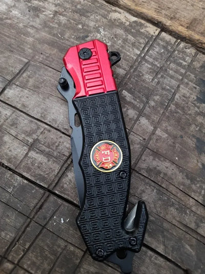 Cuchillo Navaja Tactica Rescate Bomberos Rompevidrios Daga Negro
